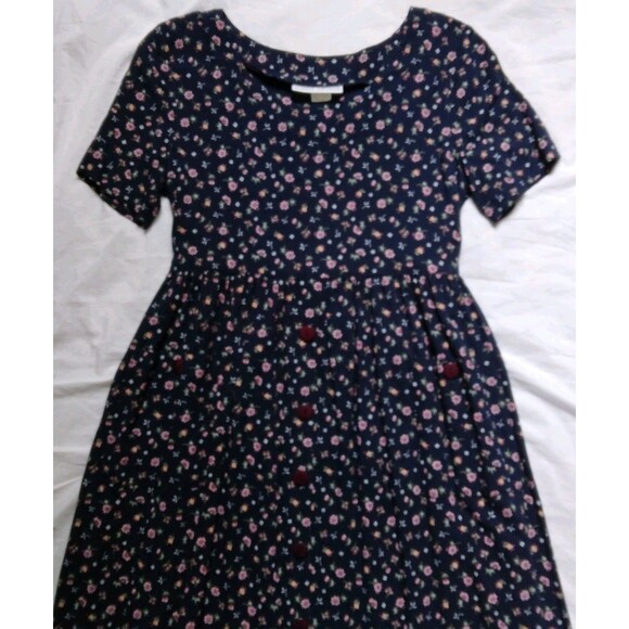 Vintage Fiber Optics Button Down Dress 90s Cottagecore Fairycore Blue Floral 7/8 - Picture 2 of 11